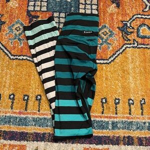 K-Deer mint teal striped leggings XS
